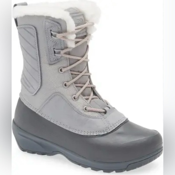THE NORTH FACE Shellista IV Grey Fur Insulated Waterproof Winter Boots Size 8 - Picture 2 of 5
